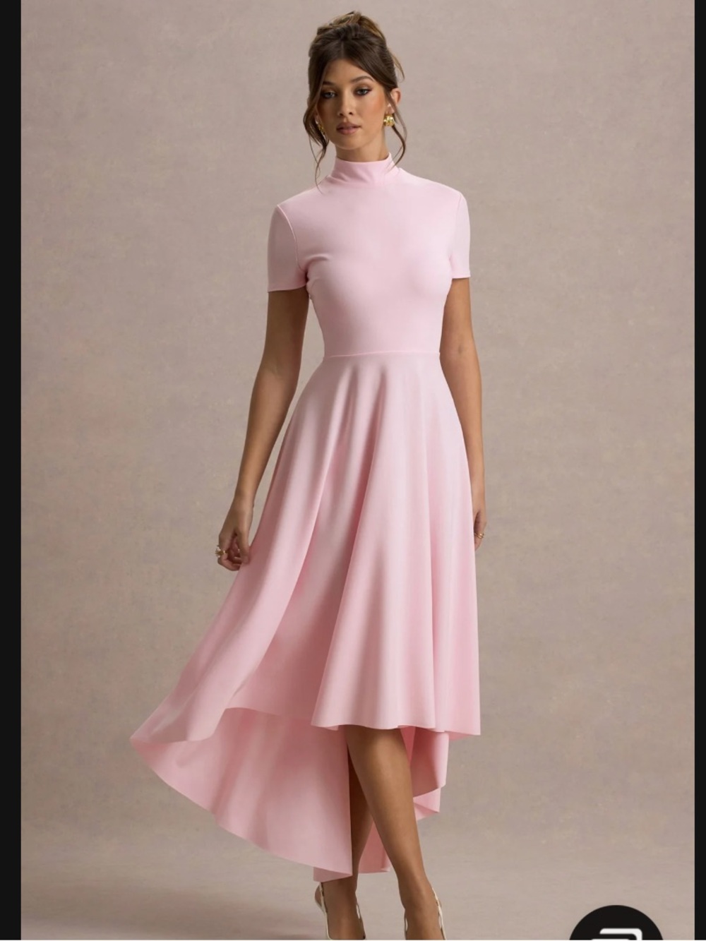 Club L London - BELLONA PINK HIGH-NECK HIGH-LOW MIDI DRESS